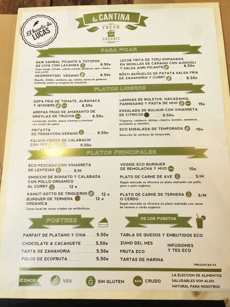 Carta de platos sencillos
