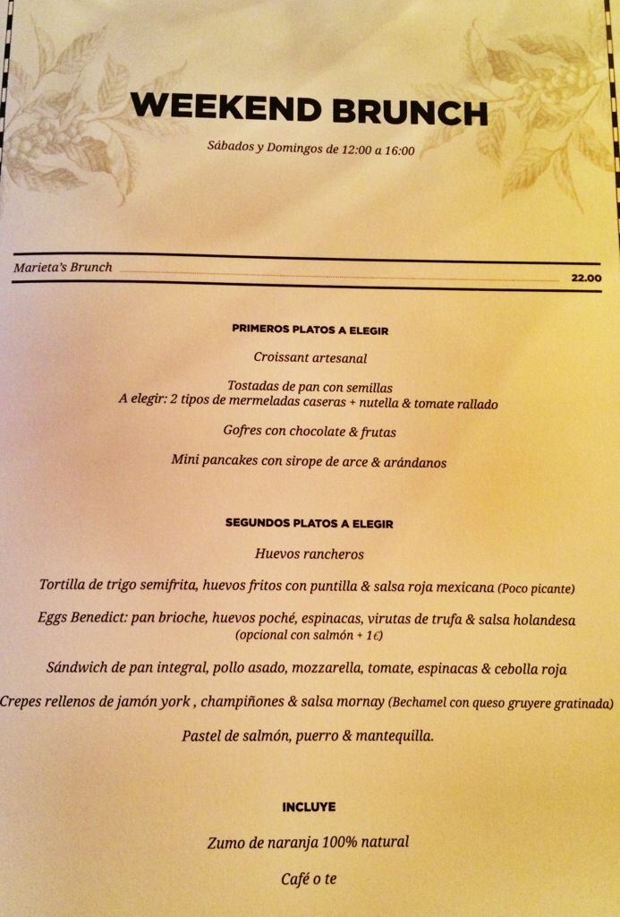 Carta del brunch