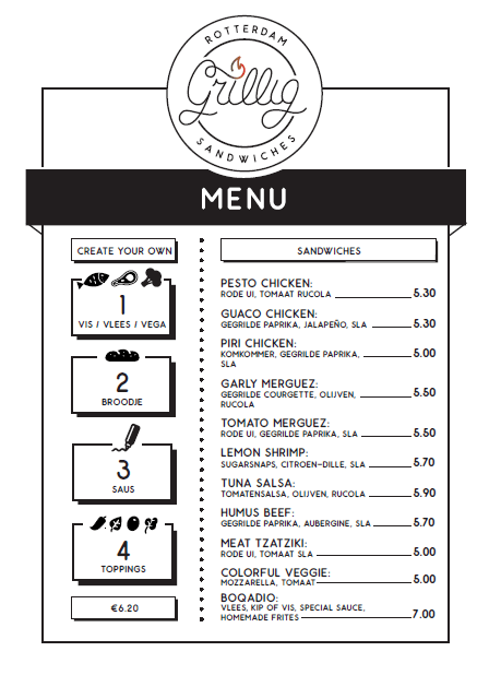 La carta de sandwiches de Grillig
